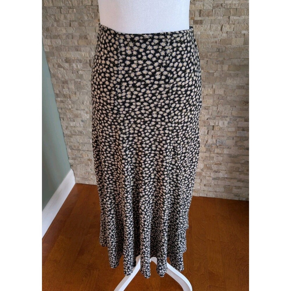 Daisy Print Midi Flowy Black Skirt Cottage Ditsy Floral 90s Kidcore Whimsy XS